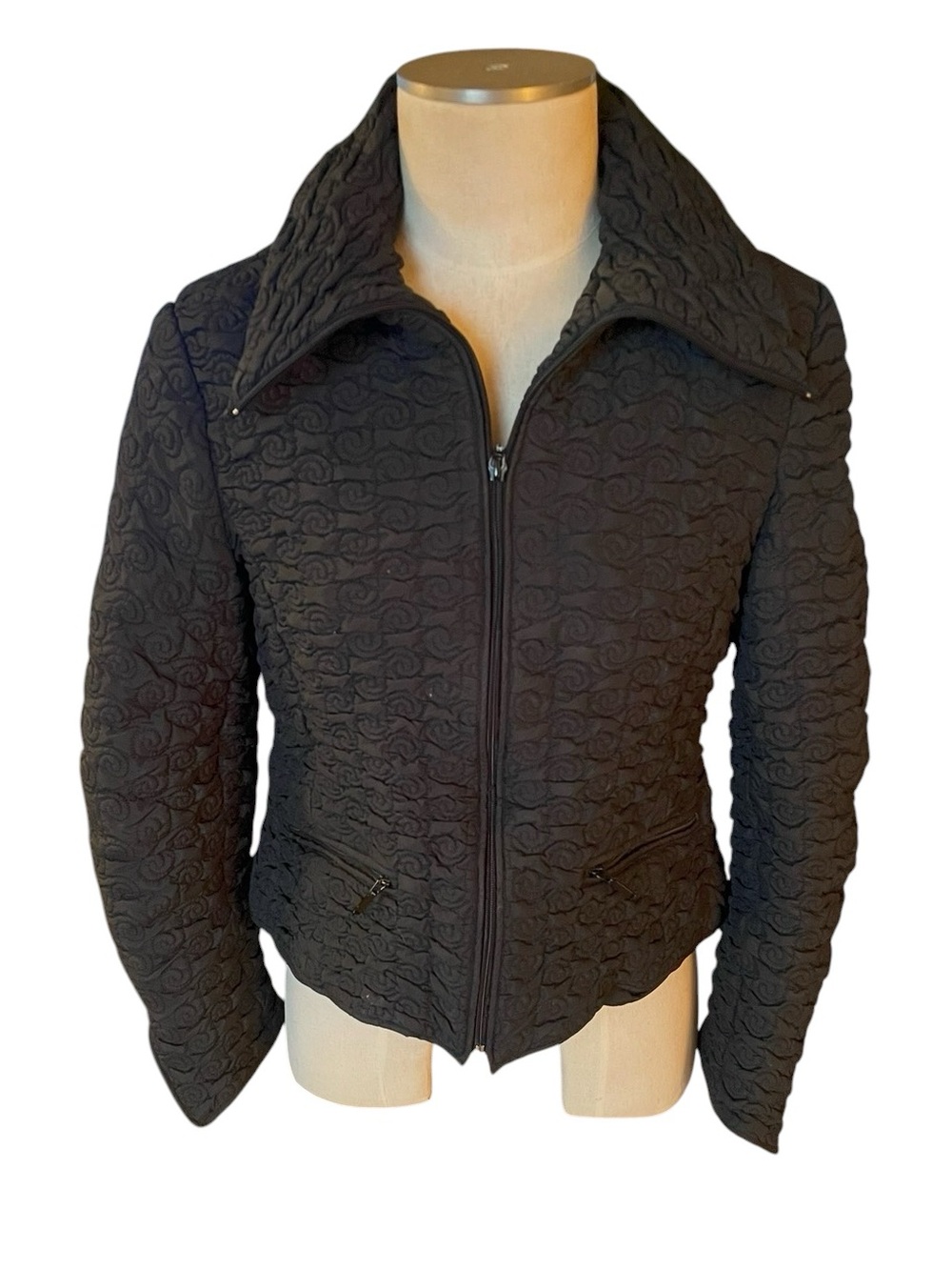 Larry Levine Black Quilted Zip-Front Bomber Jacket
